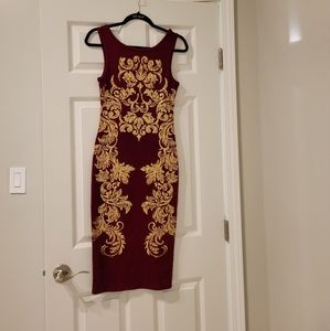Velvet Burgundy gold midi dress XS